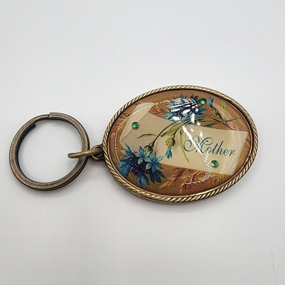 Avon Sweet Sentiment Mother Key Chain Brass Floral Blue Flower OS